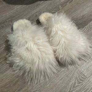 UGG White Fluffy Sheepskin Slippers